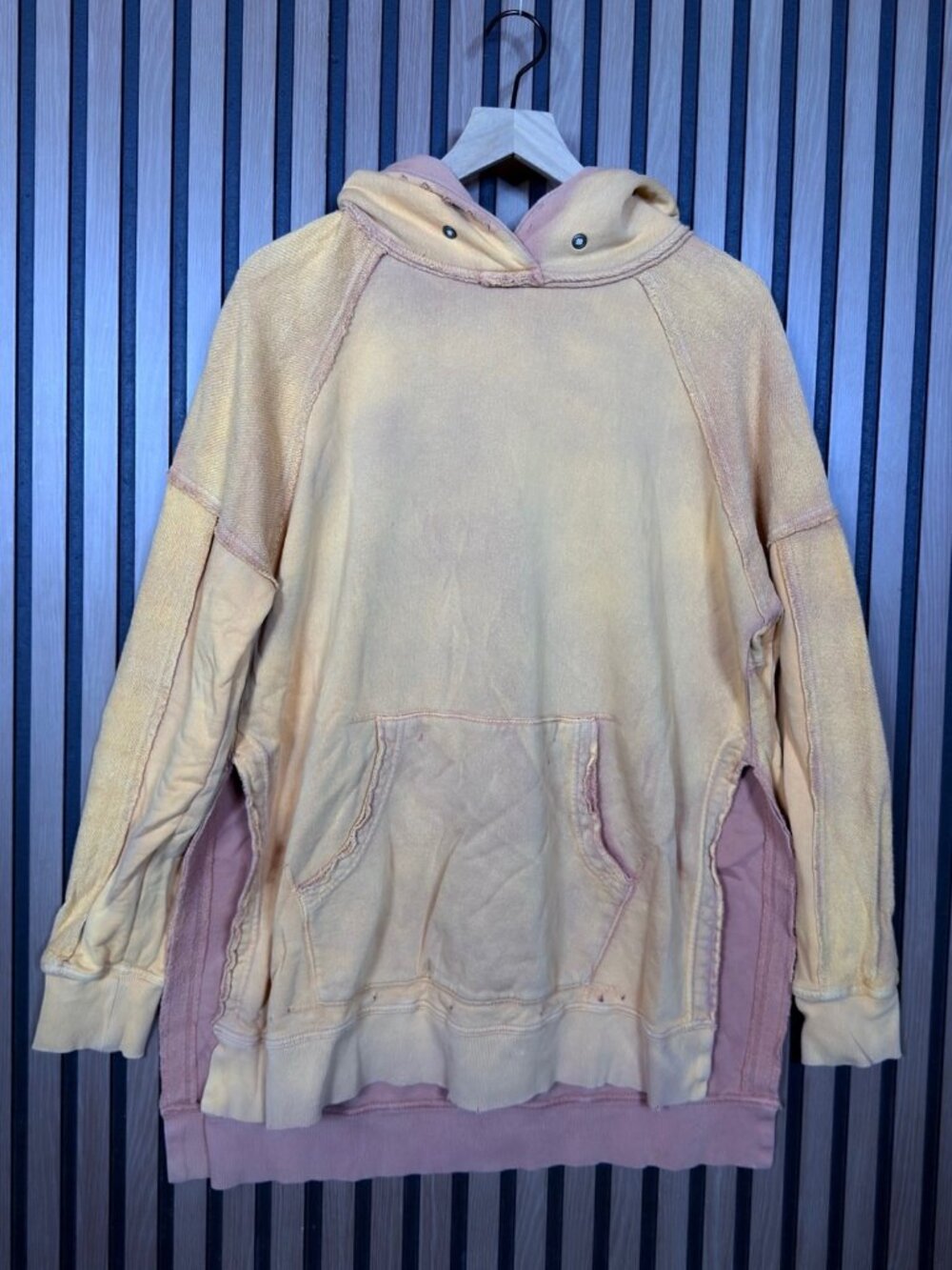 Free People Sweater Medium / Large Orange Colorblock Fleece Shirttail Hoodie
